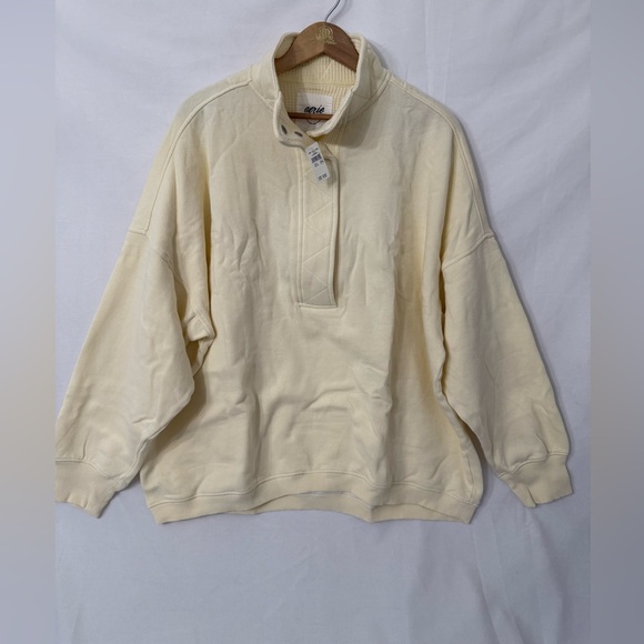 Aerie Getaway Quarter Snap Sweatshirt Lemon Paper Yellow - Picture 2 of 8